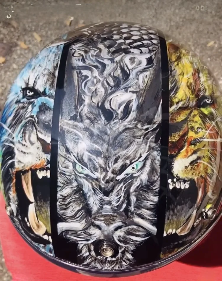 Hand-painted helmet in black and white